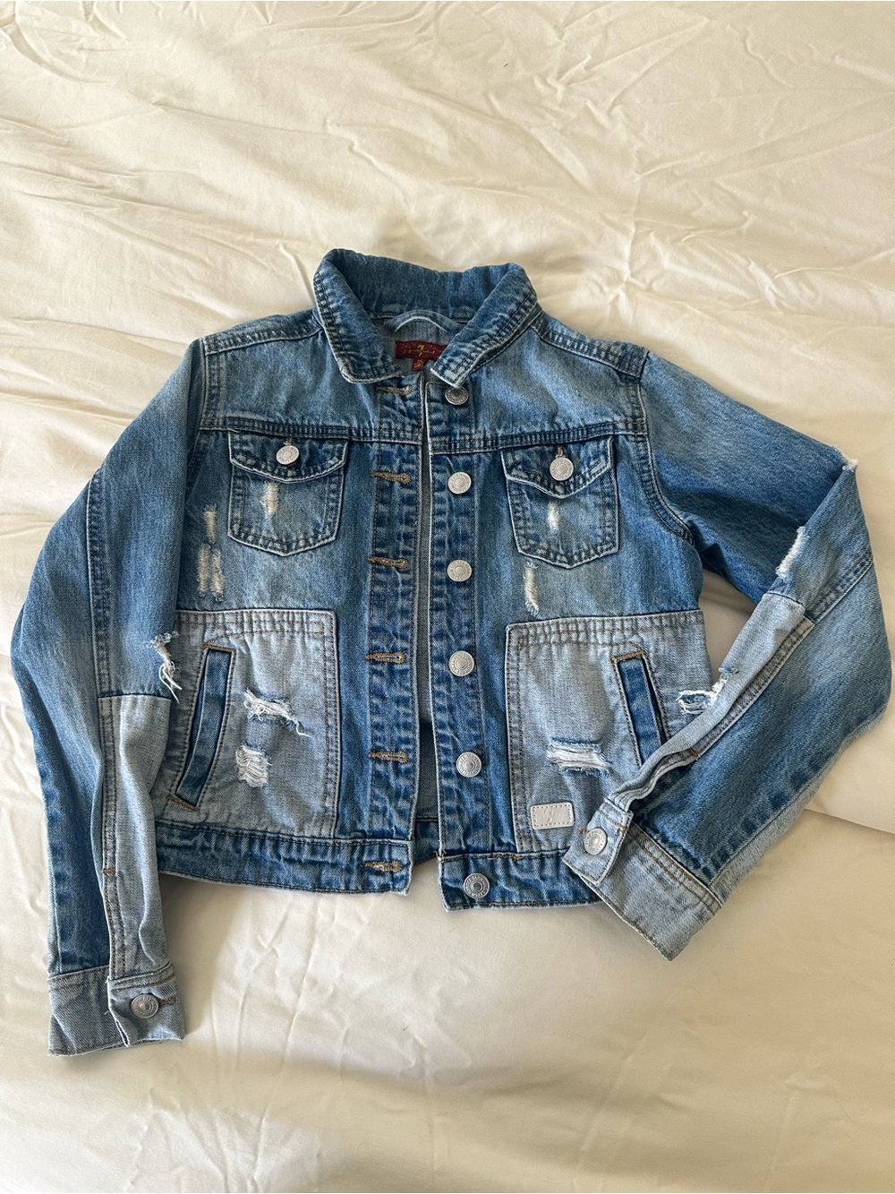 7 For All Mankind Distressed Light Blue Denim Jacket for Kids